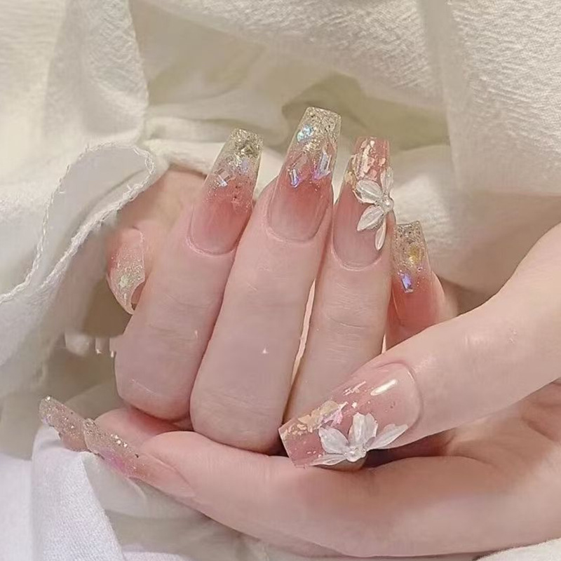 xiaohongshu preferred hot sale nail sticker french style high sense fake nail patch removable cat‘s eye ins style wear