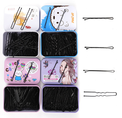 U-shaped hair clip with large wave pattern, small wave pattern clip, straight hair clip in a metal box, bang clip, split hair clip