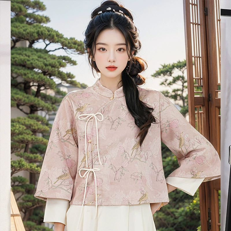 Новый китайский стиль улучшенной девушки Cheongsam топ осень-зима 2024 новый маленький стиль ретро национальное платье из двух частей