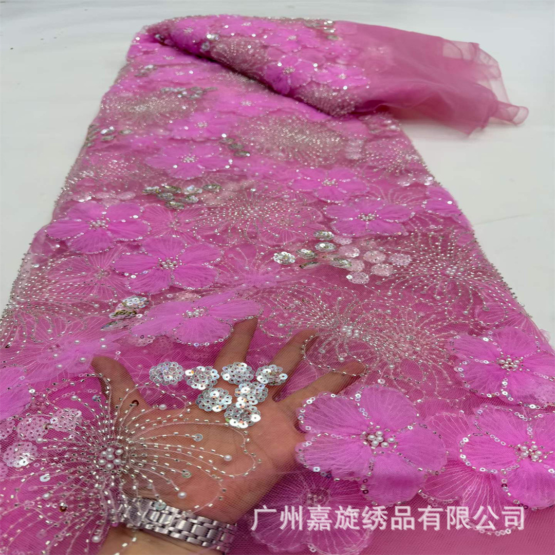 Ciruela de cinturón pequeño tubo de perlas de flores de ciruela sequinado patrón de fuegos artificiales encaje Europa y América Gaoding vestido de mujer vestido de boda tela image 1