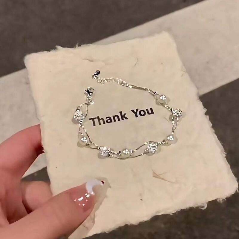 High-Looking Double-Layer Planet Sparkling Diamond Pearl Bracelet for Women Niche Design Accessible Luxury High-End Exquisite Stacked Bracelets and Bracelets