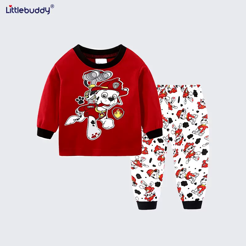 跨境 新款男童女童套装 空调服圆领长袖童家居服一件代发时尚百搭