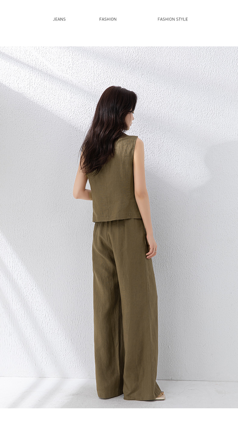 Bộ quần áo vải lanh nữ ống rộng phối áo vest gile thiết kế thời trang đi làm — 84274 (quần) chi tiết 28