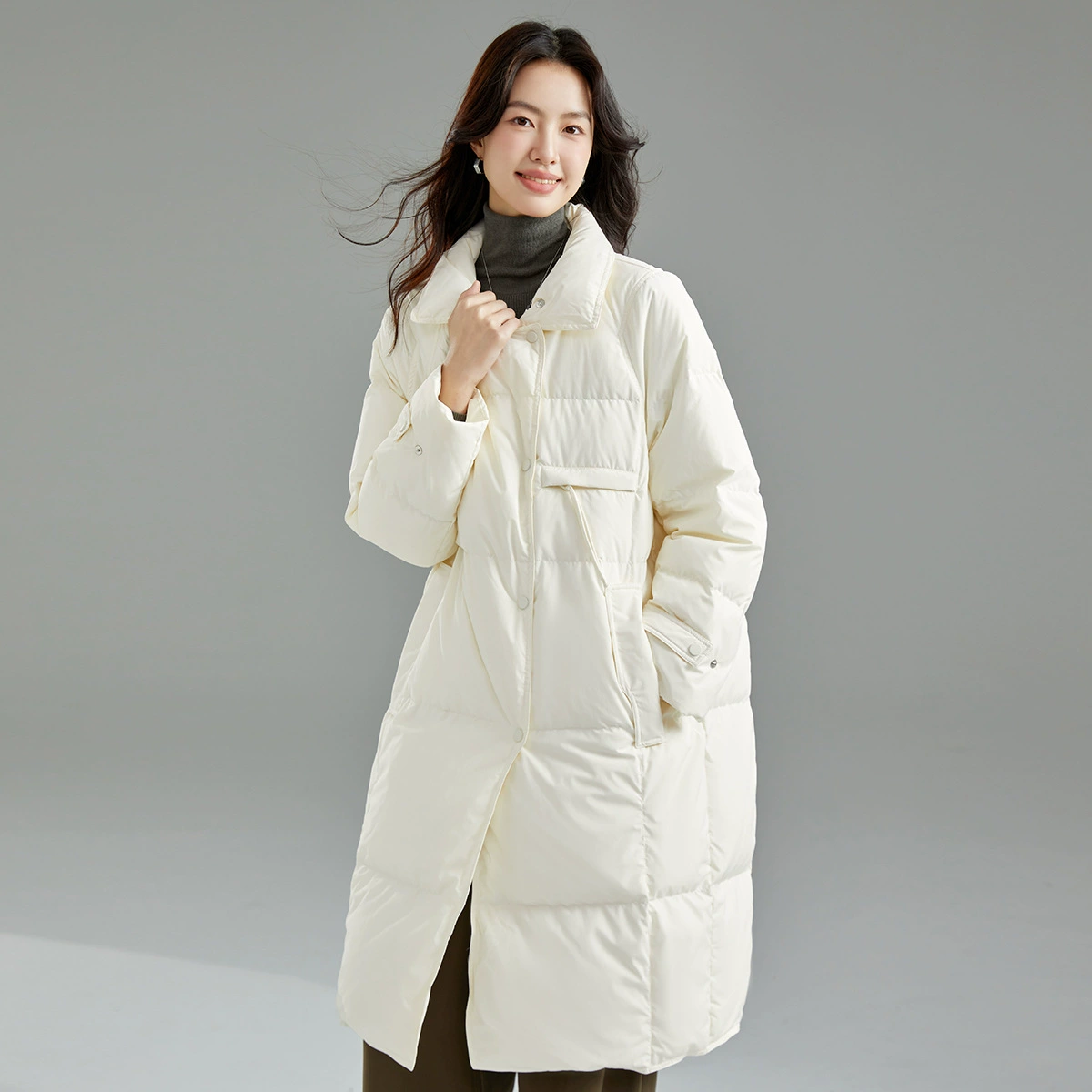 Down jacket, goose down, increased thickness, loose fit, coffee/black/white, sizes S–L