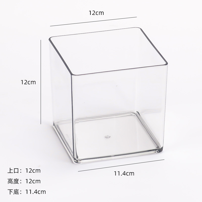 Caja transparente cuadrada acrílica, caja de almacenamiento de cubo de flores de una pieza, flores de escritorio, planta verde, arreglo floral, recipiente hidropónico