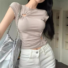 2024初夏恋爱日记/鬼马女孩很特别的爱心镂空瘦瘦短袖T恤上衣女