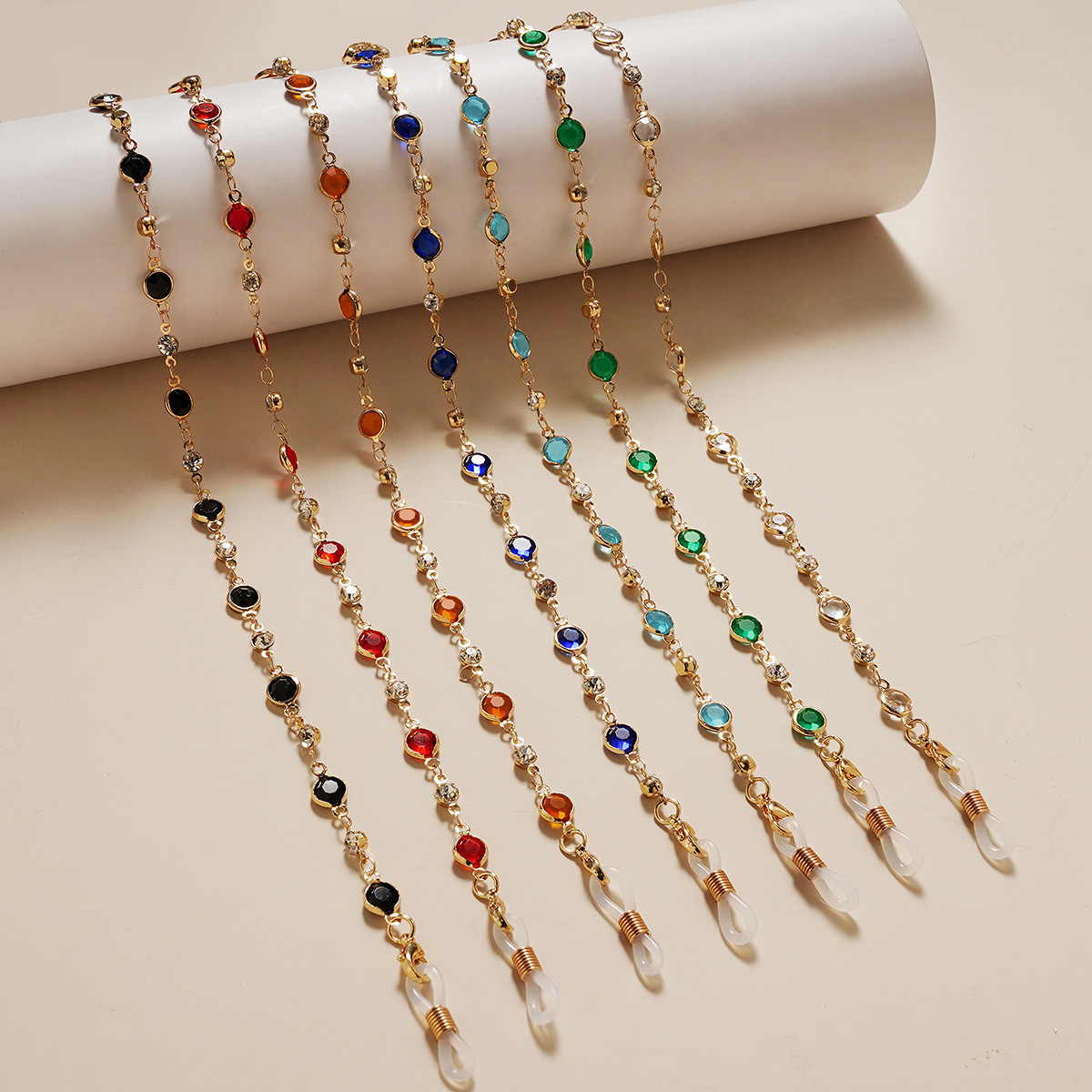 European and American Cross-Border Accessories, Light Luxury and High-End Colorful Crystal Eyeglass Chain, Fashionable Sunglasses Anti-Loss Strap, Mask Chain