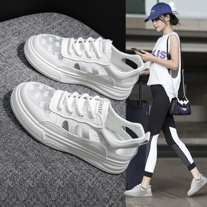 Sandálias deportivas transpirables de verano 2025, zapatos blancos pequeños, zapatos casuales para mujeres, zapatos de skate vacíos