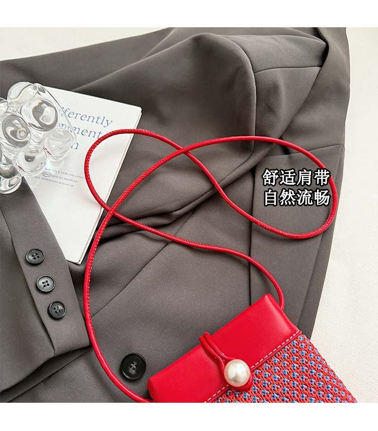 Retro patchwork woven mobile phone bag for women 2025 new summer fashion commuting single-shoulder crossbody pearl bucket bag undefined