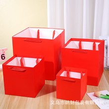 大红色正方形礼品袋 纸质手提袋定制外卖袋鲜花手提袋高级感袋子