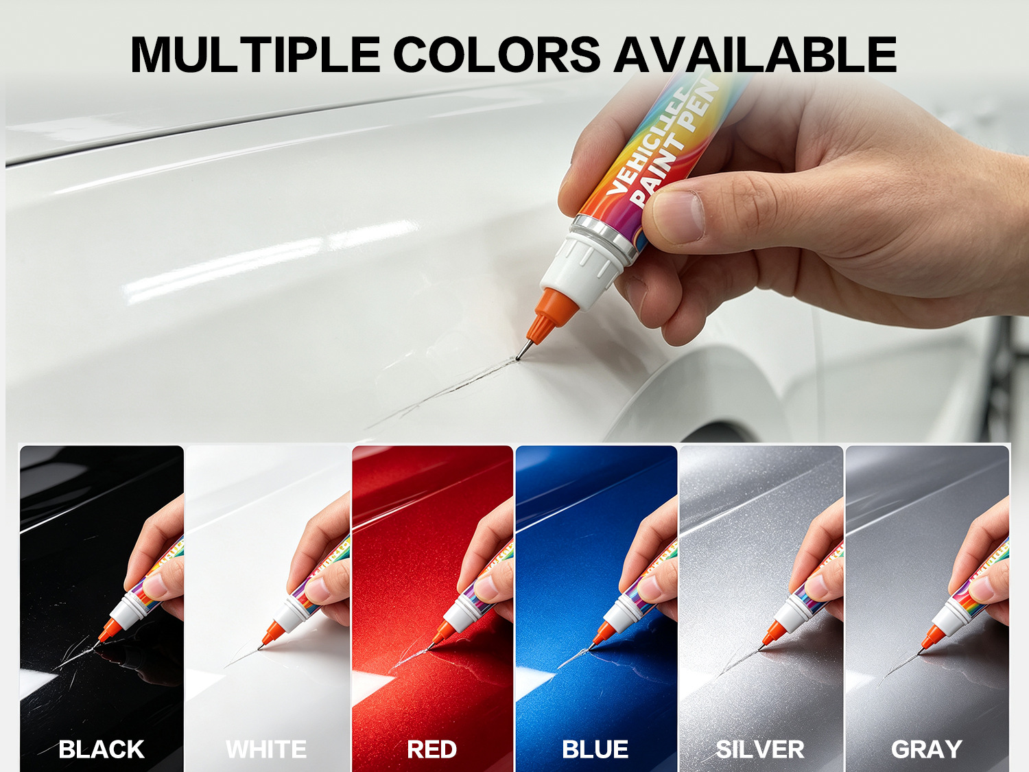 Cross-border exclusive car touch-up pen in pearl white, black, red, silver, and blue, universal scratch repair tool for car paint surfaces