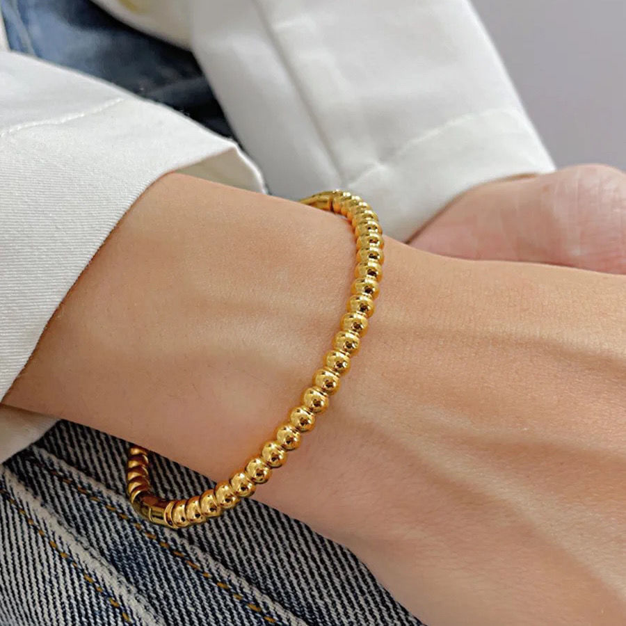 Pulsera de acero de titanio Personalidad de moda Cuentas redondas Estilo nacional No se desvanece Pulsera No se desvanece Pulsera simple femenina Joyas Hombres Europa y América