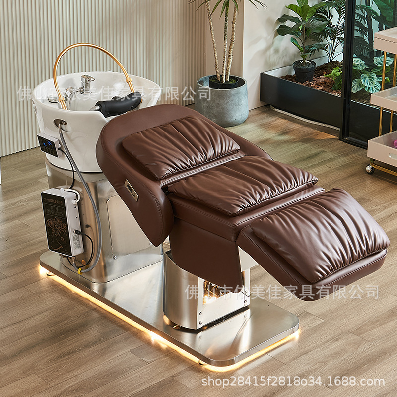 Barbería en línea, cama de lavado de cabello, salón de peluquería especial, cuenca cerámica semiclinada, cama de lavado, cama de belleza, elevación eléctrica de alta gama