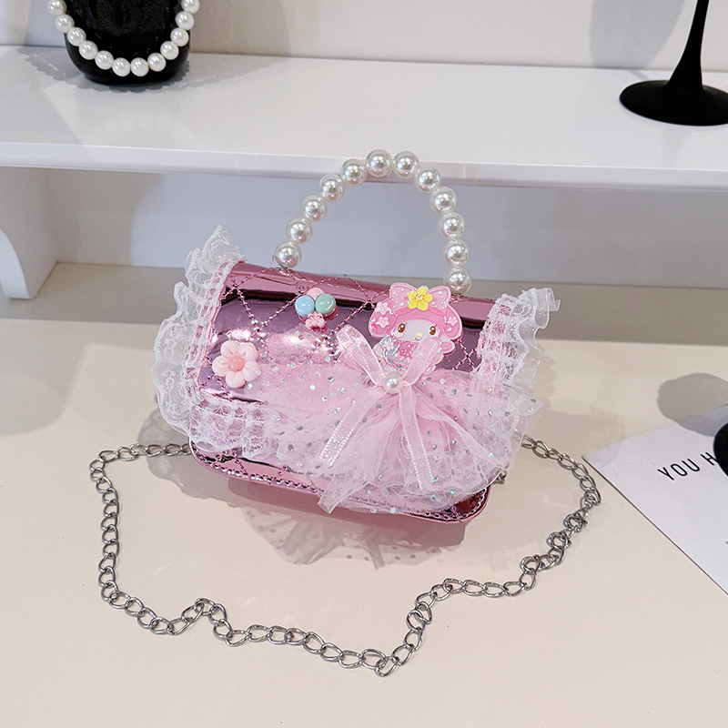 2025 nuevo niño pequeño viento mochila de hombro pequeña niña espejo princesa bolso de perla bolso de dibujos animados