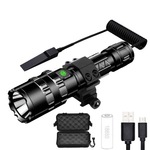 跨境战术手电多功能挂式手电L2远射防水充电户外夜骑led强光手电