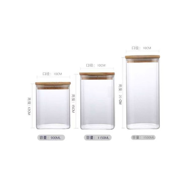 Big square glass coffee storage box sealed, spoon, storage system