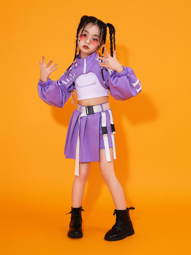  Hip hop dance costumes for girls Girls jazz rapper singers street jazz clothes Purple red pink  girls fashion runway model stage uniforms