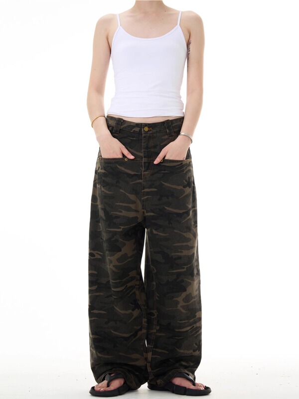 American Retro Straight-Leg Niche Camouflage Jeans for Men 2024 Spring and Autumn New Loose Design Wide-Leg Pants American Retro Straight-Leg Niche Camouflage Jeans for Men 2024 Spring and Autumn New Loose Design Wide-Leg Pants
