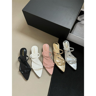 Ali Guifei2025 New Summer Fairy Style Open-Toe Pointed Toe Slip-On Elegant Mid-Heel Sexy Roman Sandals