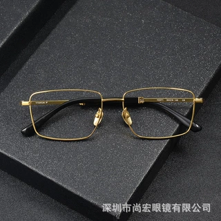 黄色18K镀金眼镜架 H2371天然牛角镜腿 全框眼镜商务款男可配近视