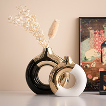 花瓶陶瓷插花瓶轻奢金色花瓶ins风高颜值软装用品摆件艺术感餐桌