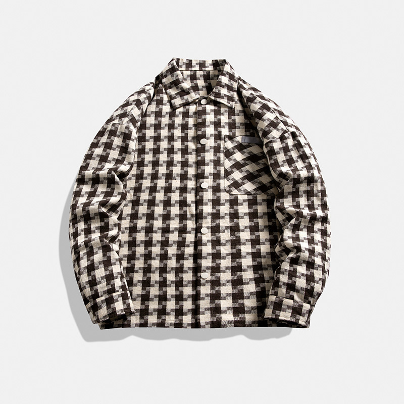 Hong Kong estilo retro camisa a cuadros chaqueta hombre primavera y otoño marca de moda alta sensación abrigo casual 23116