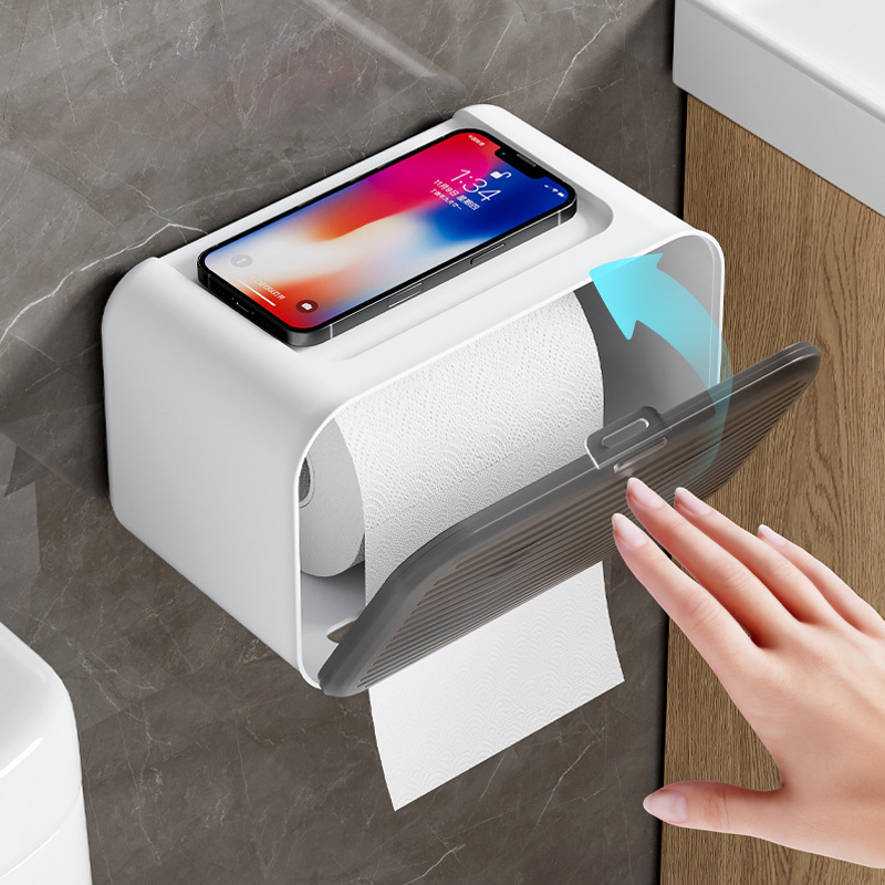 Caja de pañuelos impermeable sin perforaciones, inodoro para el hogar, caja de dibujo de pared simple impermeable, rollo de papel de dibujo de baño