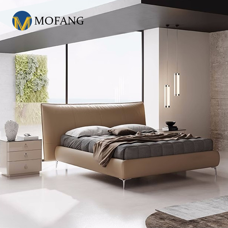 Italian Minimalist Genuine Leather Bed | Modern, Sleek, and Luxurious Master Bedroom Design | 1.8m Double Wedding Bed | High-End, Elegant, & Stylish | 2023 New Collection