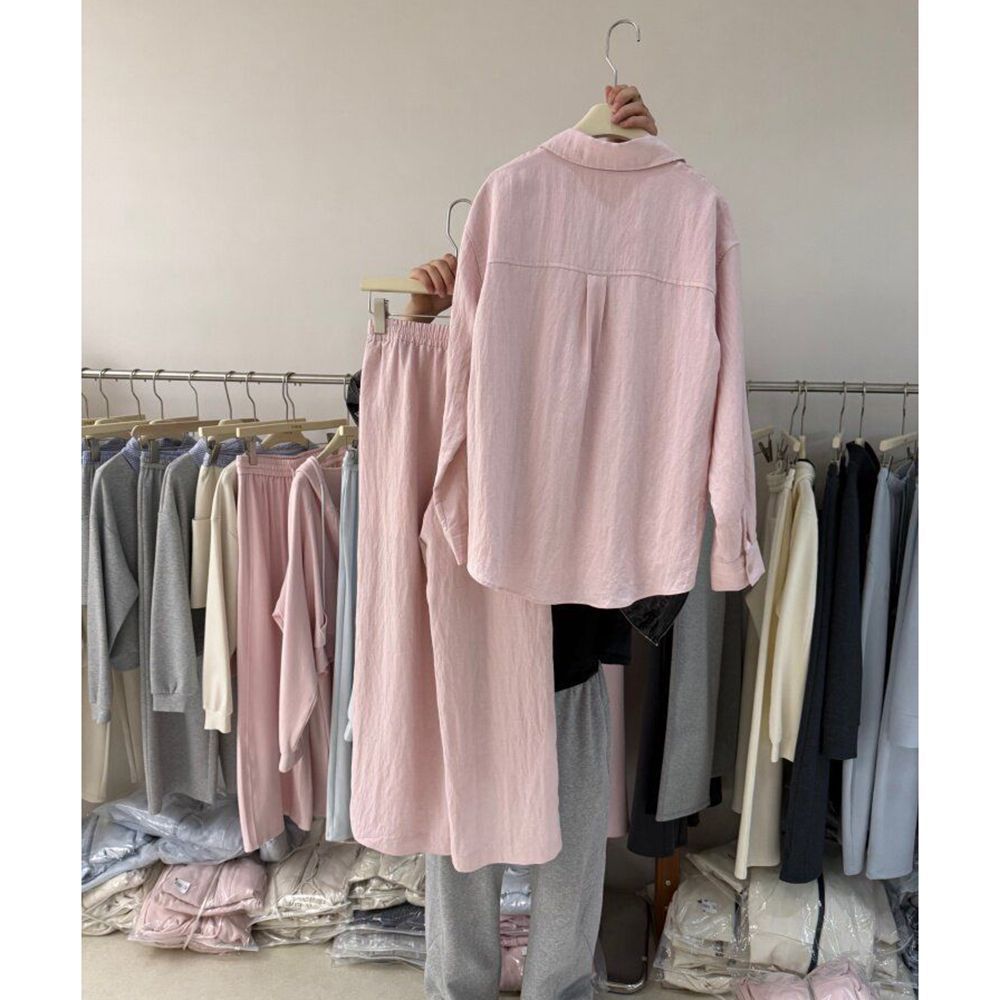 European Style Women's Two Piece Set Linen High End Elegant Loose Fitting Cotton Shirt Wide Leg Pants Summer Outfit_ecoleips.com