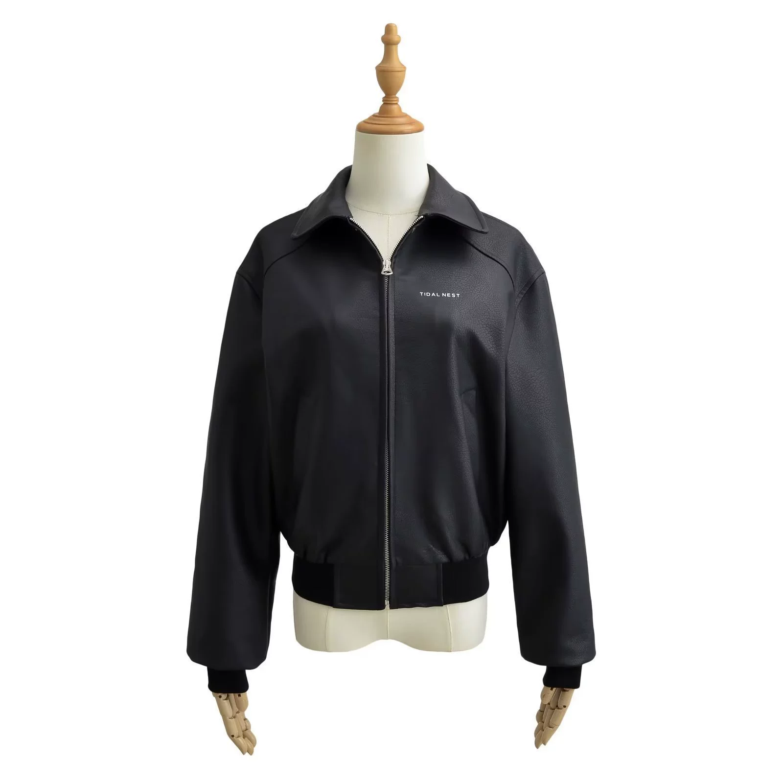 Пу Jacket из искуственной кожи в стиле Американском, деми-сезон, свободный крой, черный, искусственная кожа