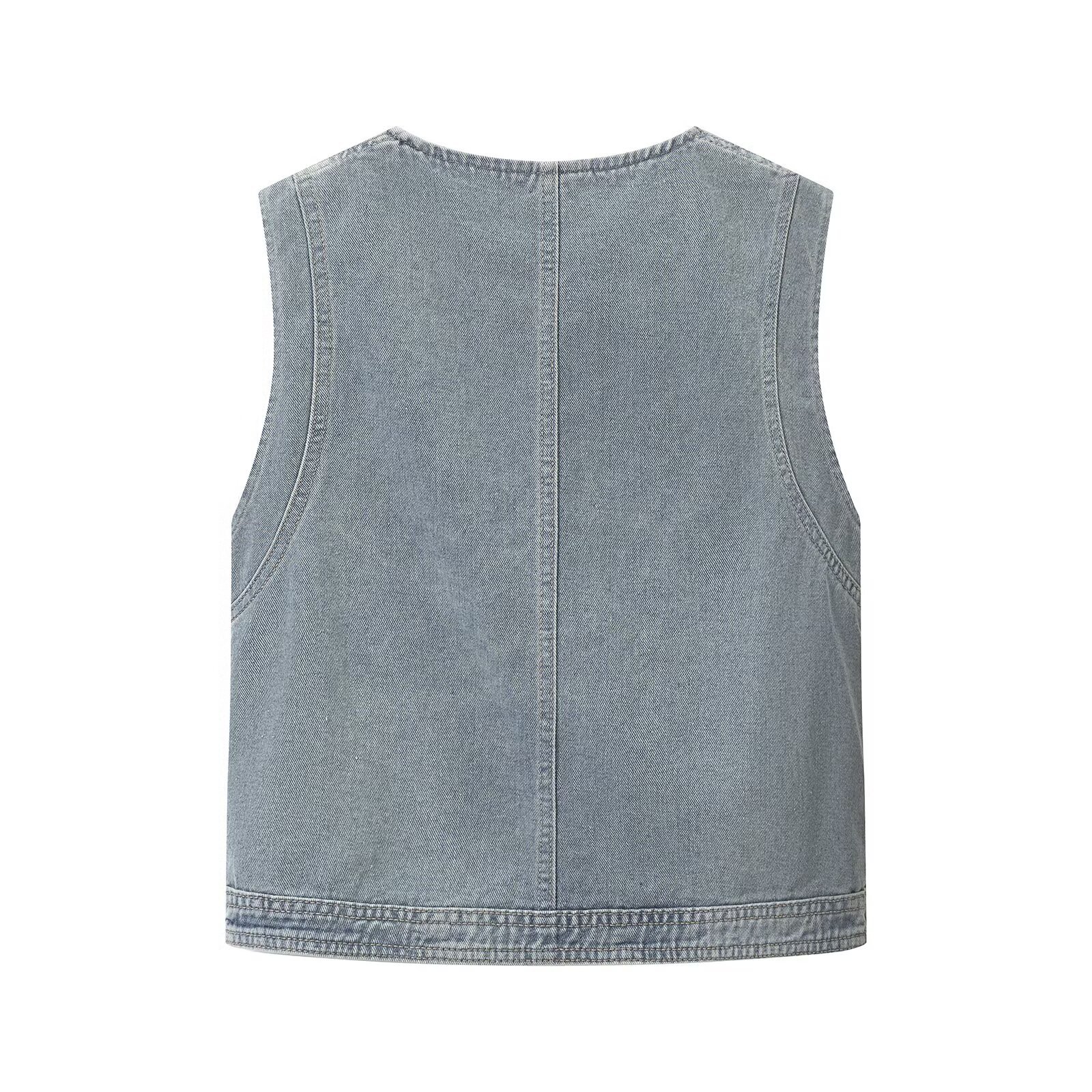 TAOP & ZA ropa de mujer verano 2026, nuevo retro cuello redondo botón de una sola fila sin mangas dobladas para usar chaleco corto