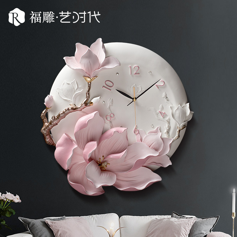 跨境电商亚马逊挂钟产品clock手绘钟表花卉装饰钟表 简约风格挂表