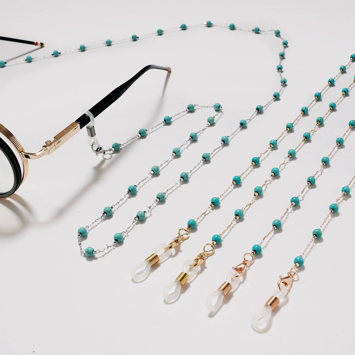 Turquoise metal medical mask pearl, glasses, strap handmade, Amazon
