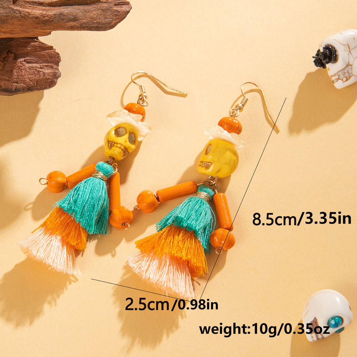27g Weight Alloy Ear Needle Material Drop Earrings Classification 1 Pair Quantity Holiday, Daily Occasion Alloy, Resin Material Halloween Festival Tassel, Skull Pattern Women's Gender Plating Design Elegant, Streetwear Style 1 Pair Halloween Elegant Streetwear Tassel Skull Plating Alloy Resin Drop Earrings 17