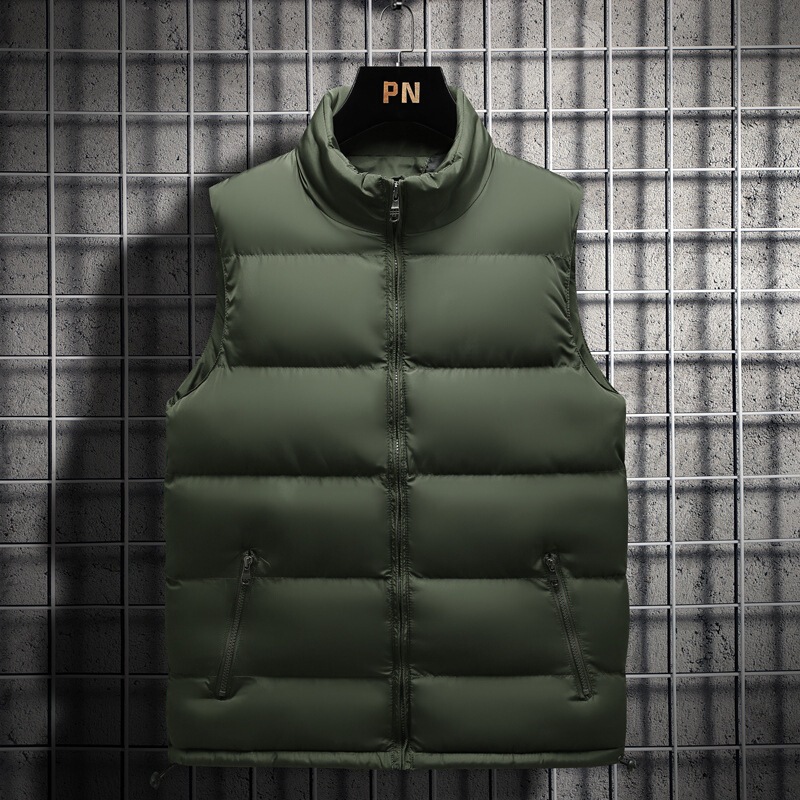 Winter Large Size Loose Pure Color Men's down Cotton Vest Casual Fleece-lined Thickeneding Warm Versatile Outwear