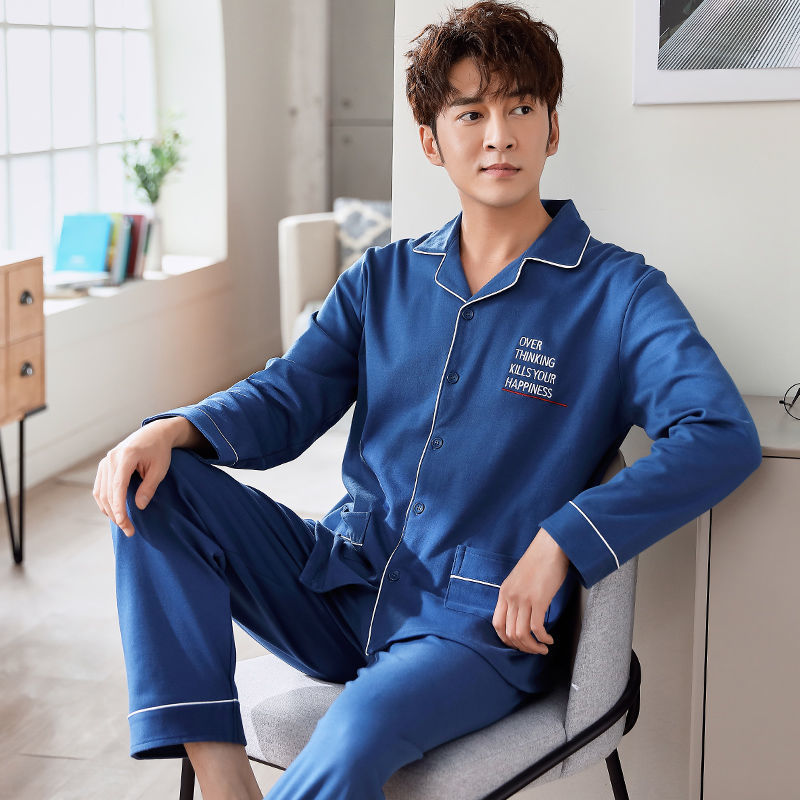 Pijama de algodón 100% de los hombres de manga larga de primavera y otoño más tamaño de otoño e invierno más el tamaño de los hombres gordos homewear traje