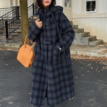 2025秋冬新款格子双面羊绒大衣女中长款复古宽松高级感羊毛呢外套