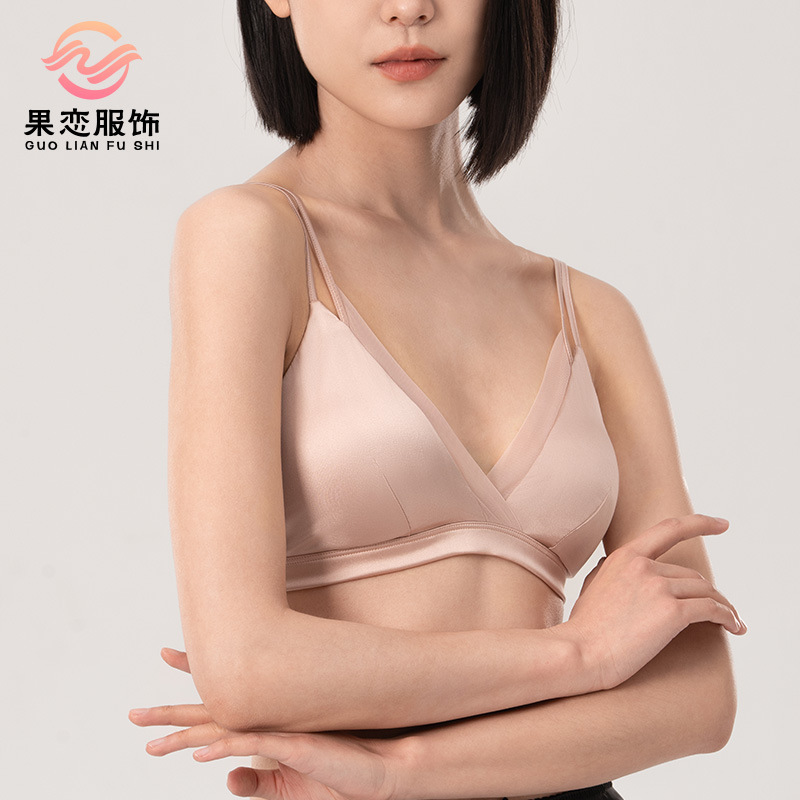 Fruit Love Silk Double-Strap French Triangle Cup Lingerie Mulberry Silk Mesh Cross Deep V Ultra-Thin Bra Fruit Love Silk Double-Strap French Triangle Cup Lingerie Mulberry Silk Mesh Cross Deep V Ultra-Thin Bra