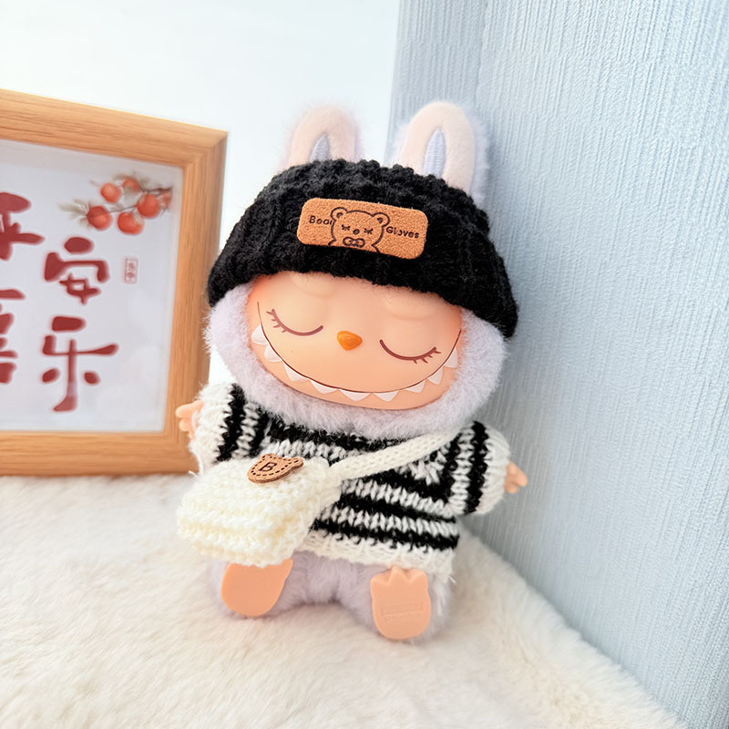 Solo ropa] Llavero de primera y segunda generación Labubu colgante de ropa Rabubu ropa de bebé suéter de punto traje de sombrero