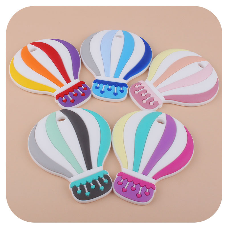 Bebé de dibujos animados colorido globo de aire caliente de silicona teether stick juguete entrenamiento del bebé dientes de molienda palo