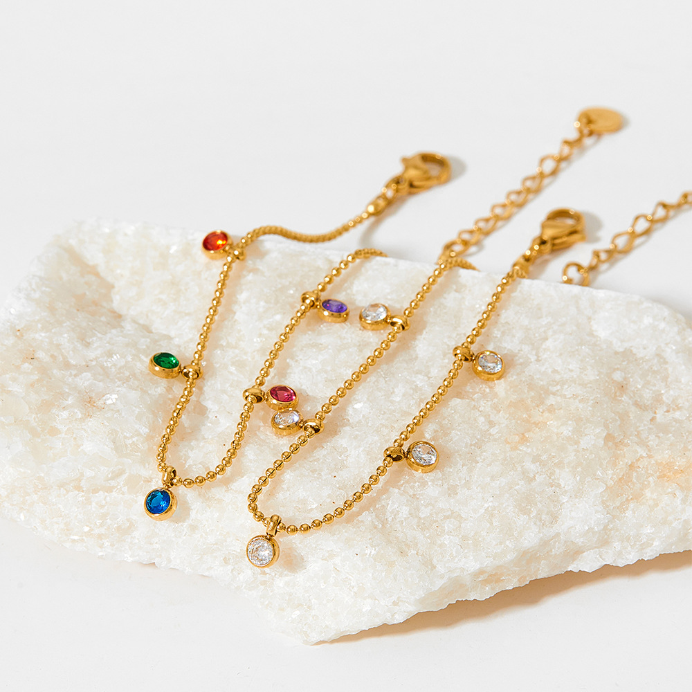 Simple Style Round Stainless Steel Plating Inlay Zircon Womenu0027S Anklet 1 Piece