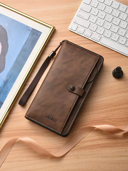 2025 New Men's Wallet Retro Casual Large Capacity Buckle Mobile Phone Bag Multifunctional Zipper Clutch Bag Wholesale