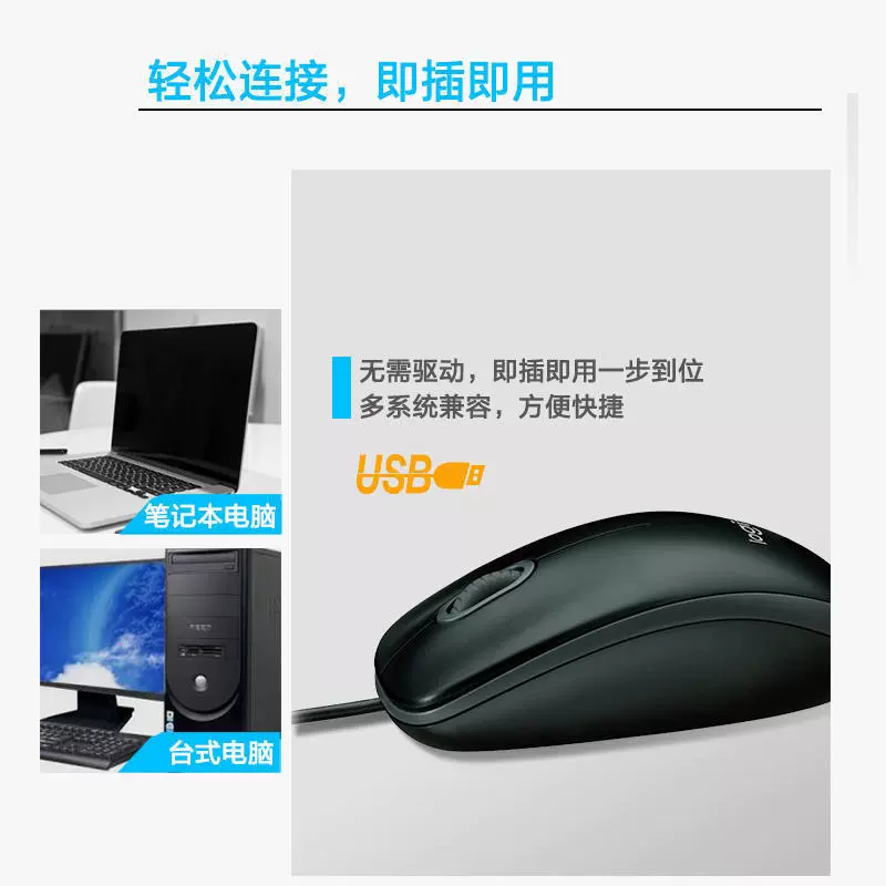 Подходит для проводной мыши Logitech B100 дома USB офис игровые периферийные устройства, подключаются к ноутбукам универсальные