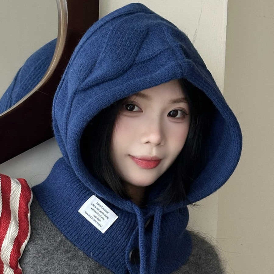 巴拉克拉法帽保暖帽子秋冬女款大头围毛线帽围脖护耳一体帽针织帽