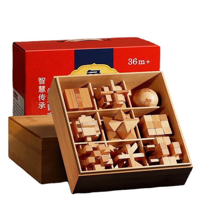 Luban Lock Kongming Lock Juego completo de juguetes educativos para niños para estudiantes de primaria mayores de 10 años 12 bloques de construcción de espiga y espiga Regalo de cumpleaños