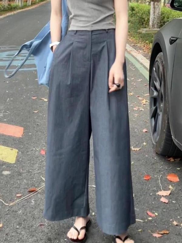捡漏~牛X货 巨炸裂！小众感深灰色显瘦百搭压褶阔腿裤女2025百搭|undefined