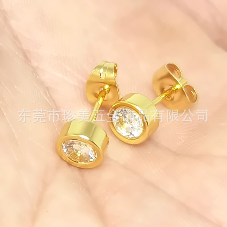 Golden shiny earrings with zircon stainless steel