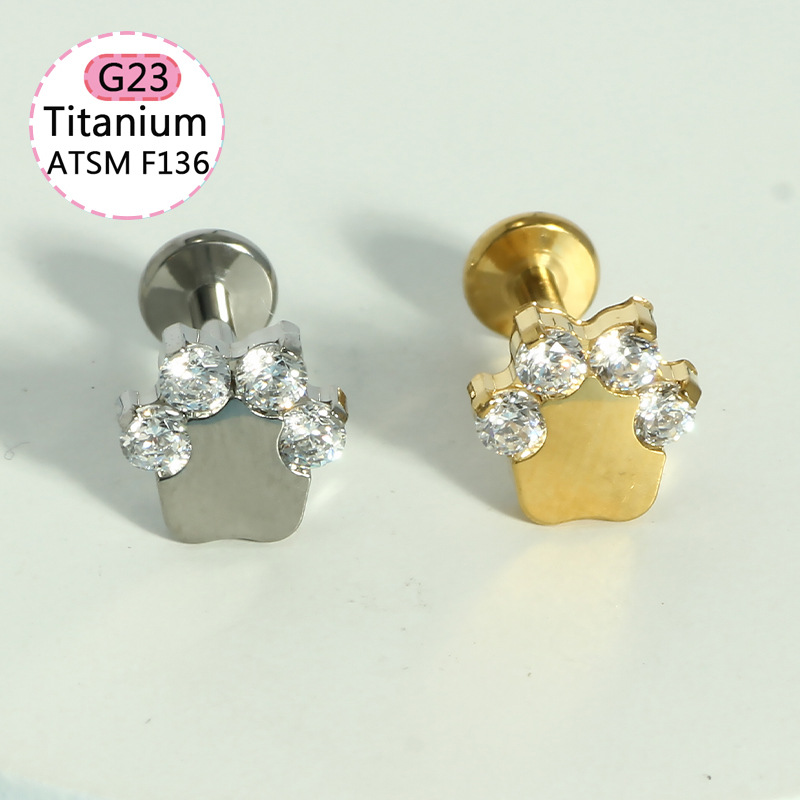 F136 Titanium Alloy Ear Bone Nail Earrings Four-Leaf Clover Lip Nail Fashion Simple Inlaid Zircon Cartilage Jewelry Body Piercing detail image 10