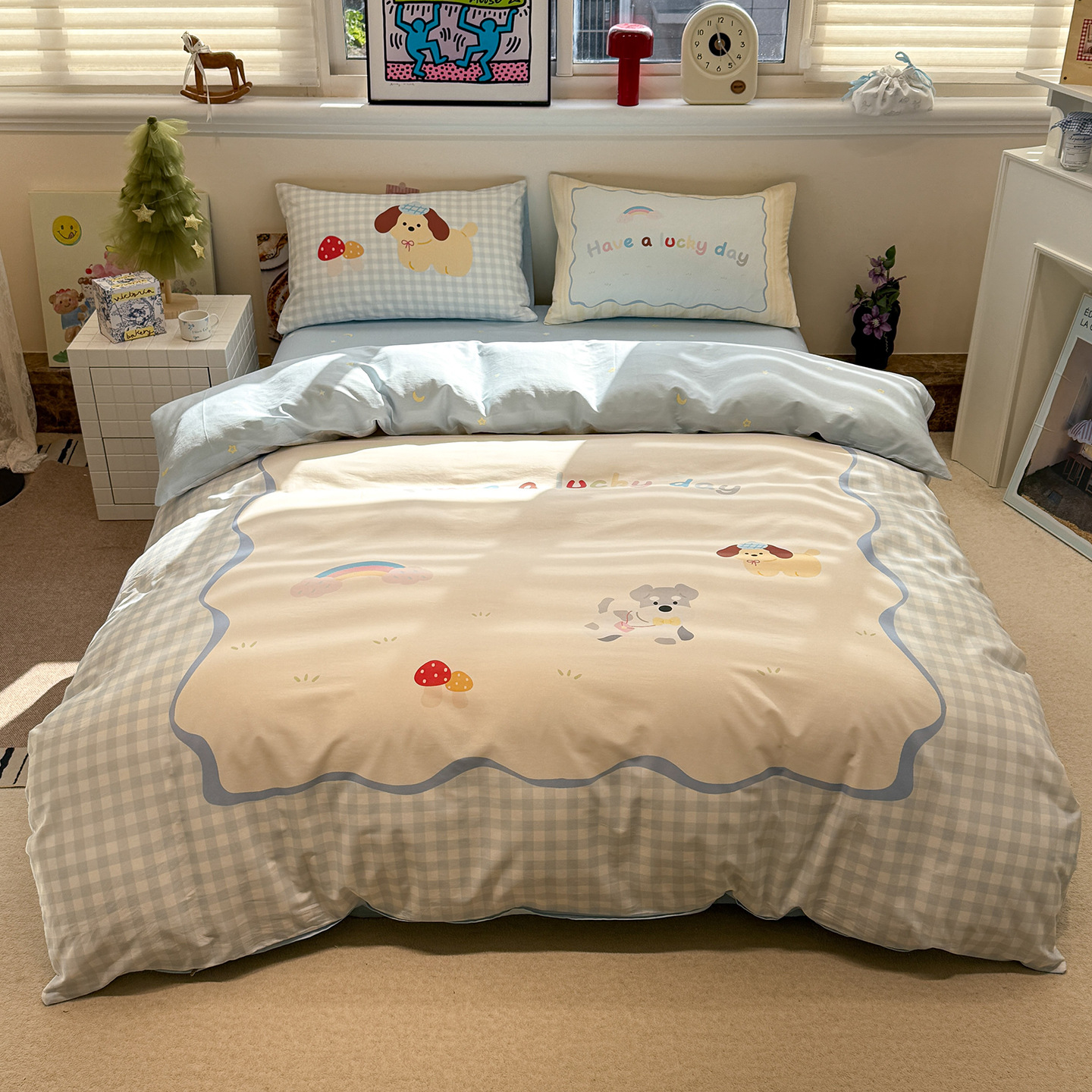 2026 nueva colcha de cama de algodón de dibujos animados de algodón cuatro piezas de sábanas de dormitorio infantil tres piezas de cama de cama de cama