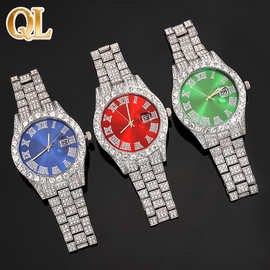 满钻嘻哈手表时尚罗马数字手表礼品礼物手链项链套装石英手表套装